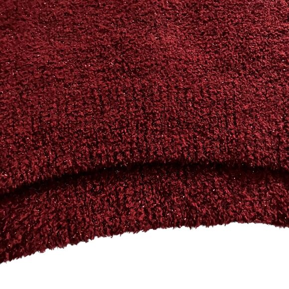 Ava & Viv Plus Size 1X Fuzzy Metallic Burgundy V Neck Sweater sparkles holiday - Picture 3 of 15